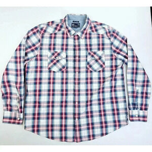 American Rag Size 2XL Men's Red White Blue Check Long Sleeve Cotton Shirt